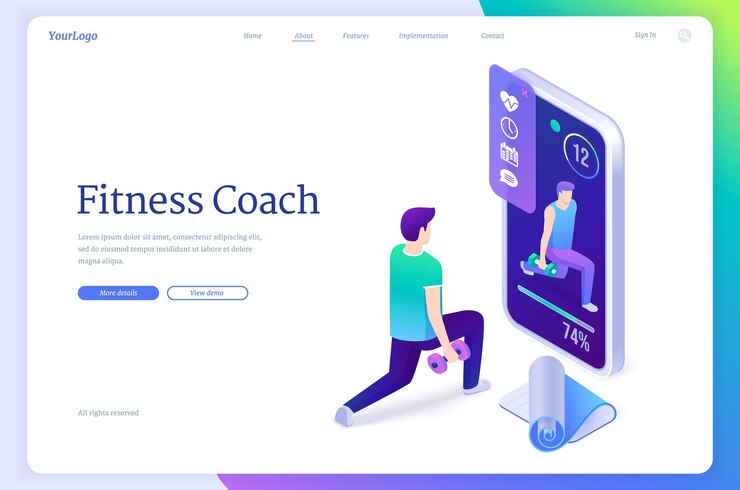 Free Vector fitness coach isometric landing page training