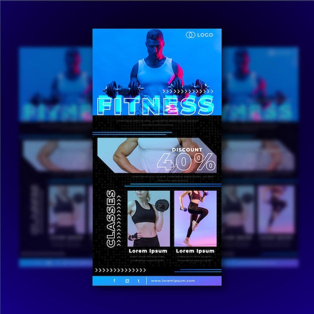 Free vector fitness email template with photos