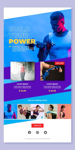 Vettore gratuito modello di email fitness