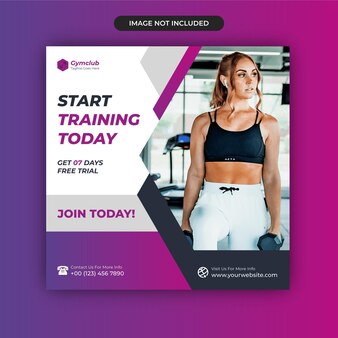 Fitness gym social media post design template and web banner