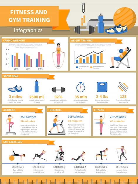 Free vector fitness and gym training infographics