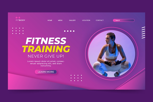 Free vector fitness gym training landing page  template