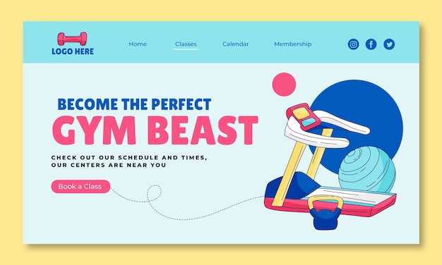 Vettore gratuito modello di pagina di destinazione per l'allenamento in palestra