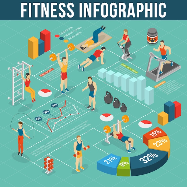 무료 벡터 피트 니스 infographic 세트