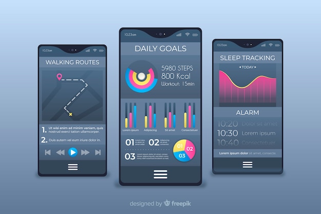 Vettore gratuito design piatto infografica app mobile fitness