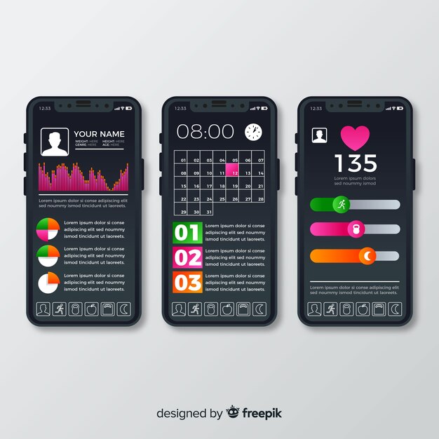 Фитнес мобильное приложение инфографики плоский дизайн