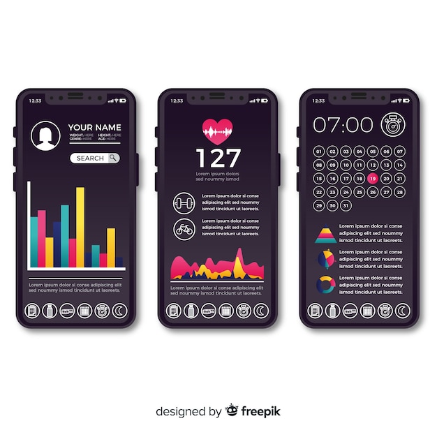 Vettore gratuito design piatto infografica app mobile fitness