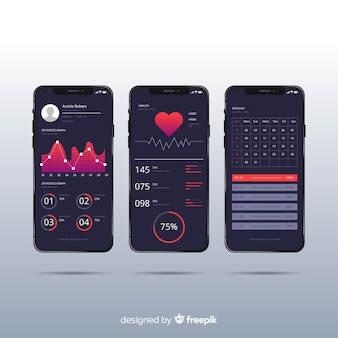 피트니스 모바일 앱 인포 그래픽 평면 디자인