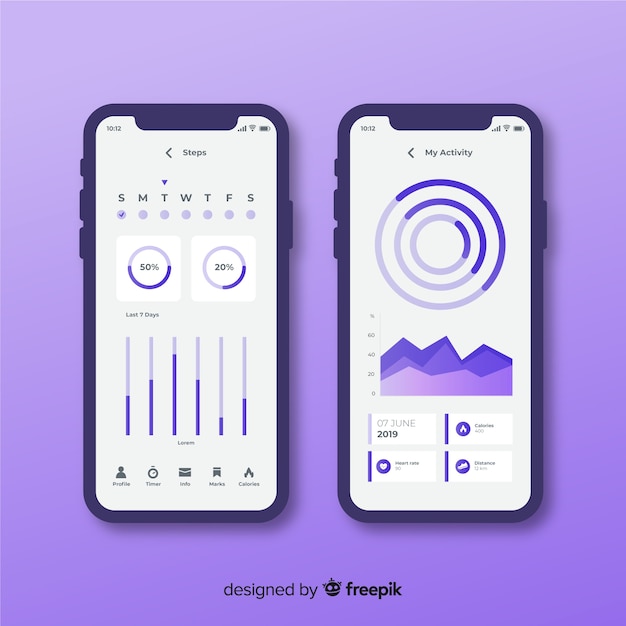 Фитнес мобильное приложение инфографики плоский дизайн