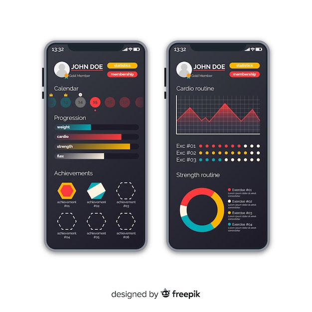 Fitness mobile app infographic template flat style