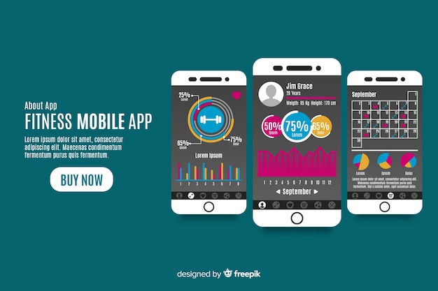 Free vector fitness mobile app infographic template flat style