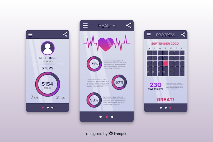 무료 Vector 휘트니스 모바일 애플 리 케이 션 infographic 템플릿 평면 스타일