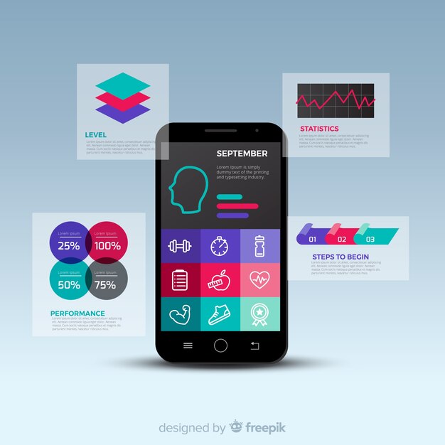 Fitness mobile app infographic template flat style