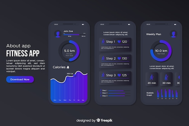 Stile piano di infografica mobile app fitness modello