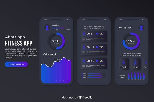 Фитнес мобильное приложение инфографики шаблон плоский стиль
