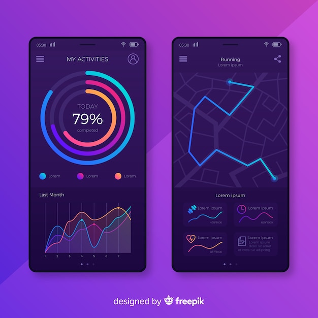 Stile piano di infografica mobile app fitness modello
