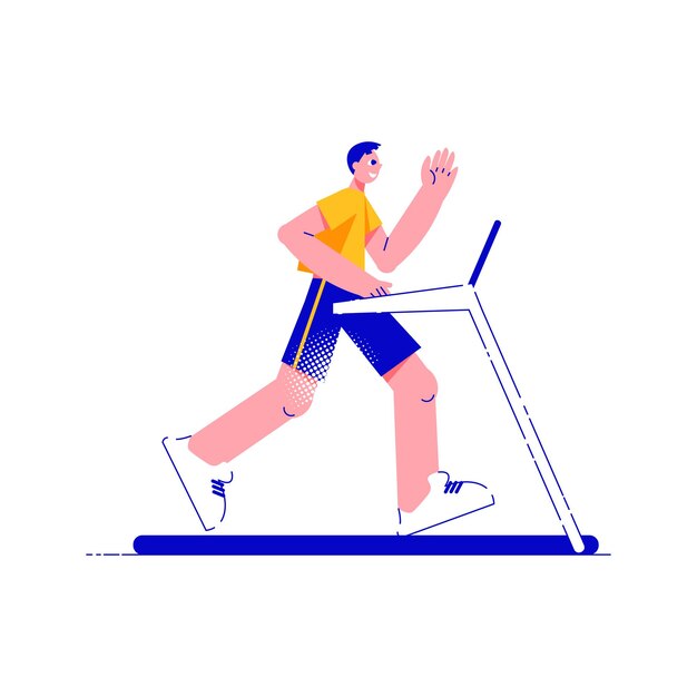 Фитнес-люди плоская композиция с видом сбоку человека на векторной иллюстрации беговой дорожки