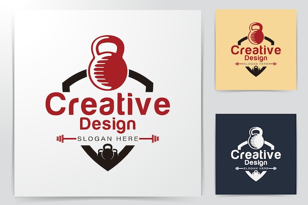 Идеи логотипа значка щита фитнеса. Дизайн логотипа вдохновения. Шаблон векторные иллюстрации. Изолированные на белом фоне