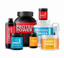 Free vector fitness supplements bottles composition