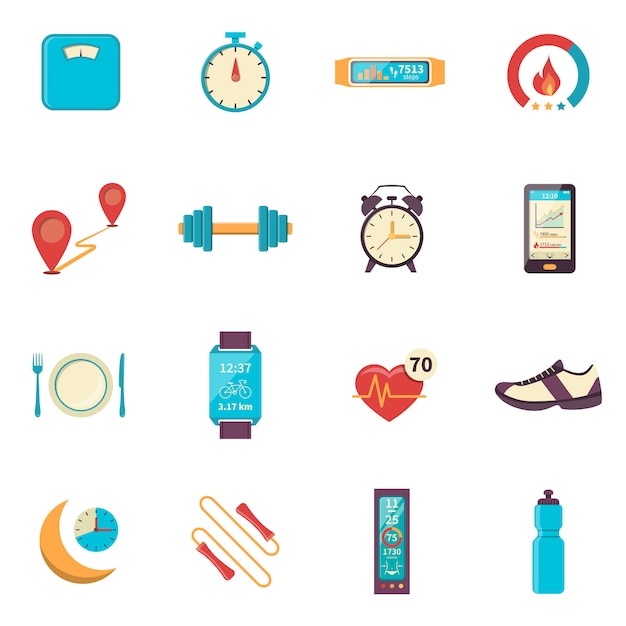 Free vector fitness tracker flat color icons