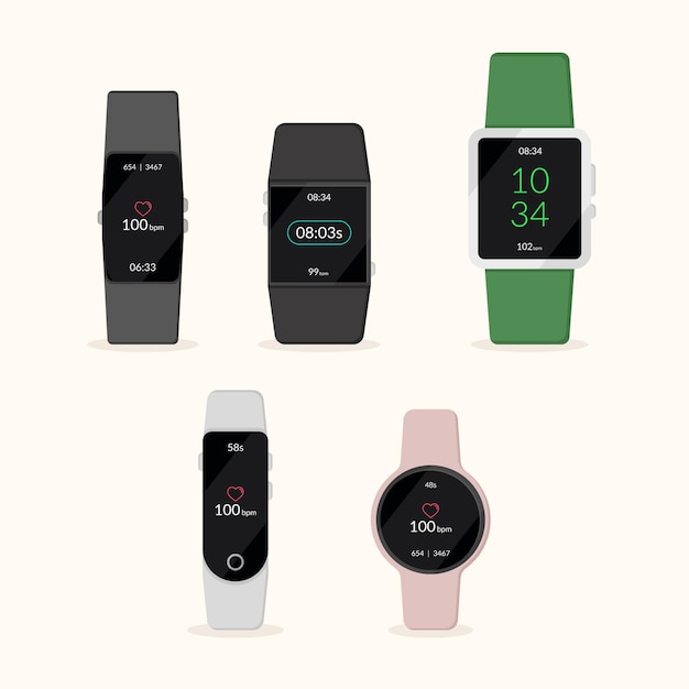 Free vector fitness trackers in flat design