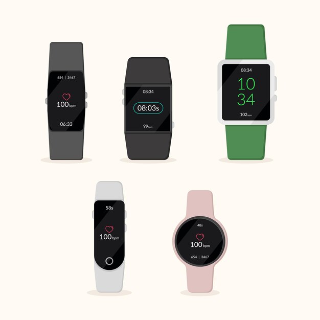 Fitness trackers in flat design