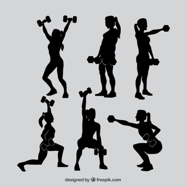 Free vector fitness woman silhouettes collection