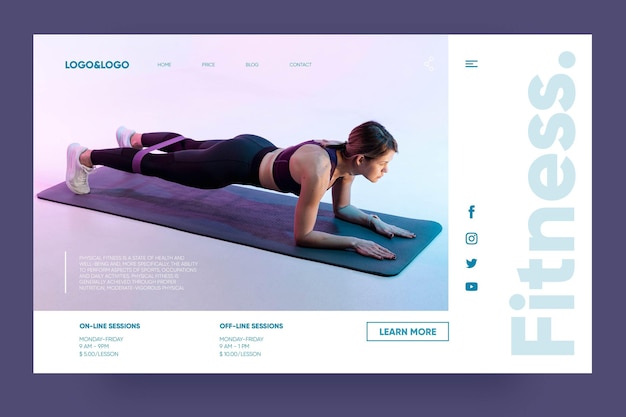 Free vector fitness and workout landing page template