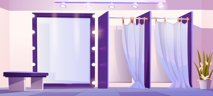 Free Vector fitting room in shop changing dress with mirror