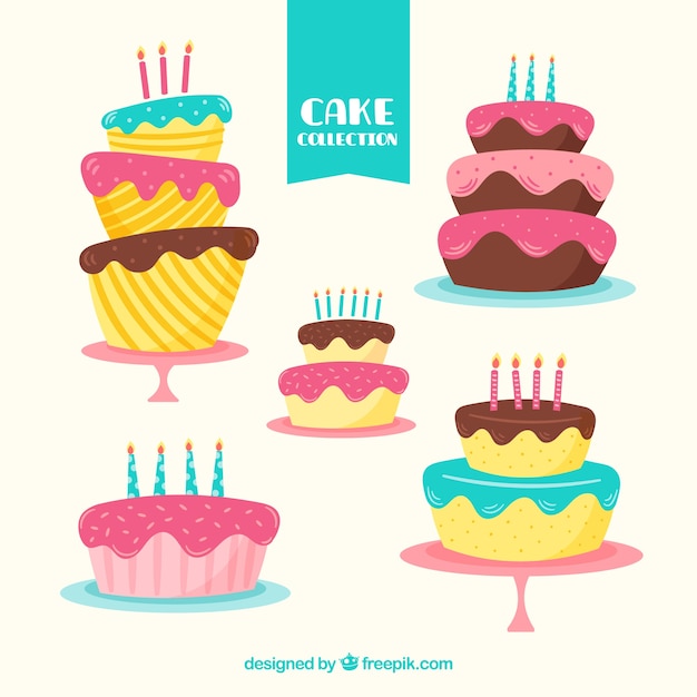 Free vector five birthday cakes