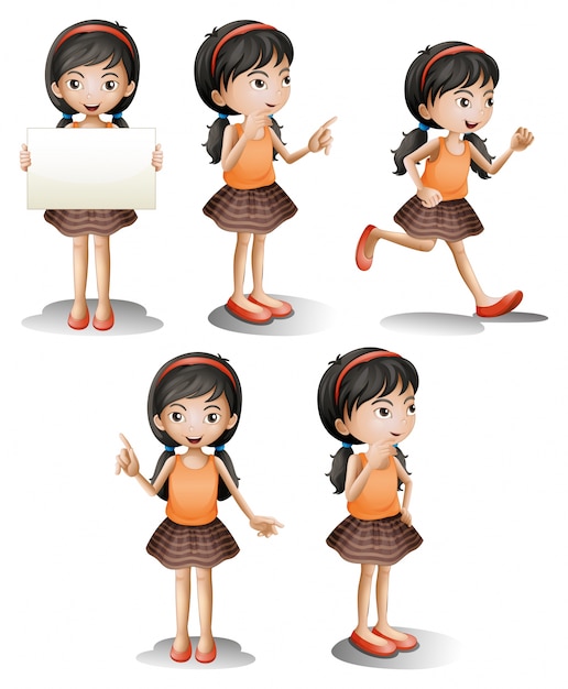 Бесплатное векторное изображение Пять разных позиций девушки