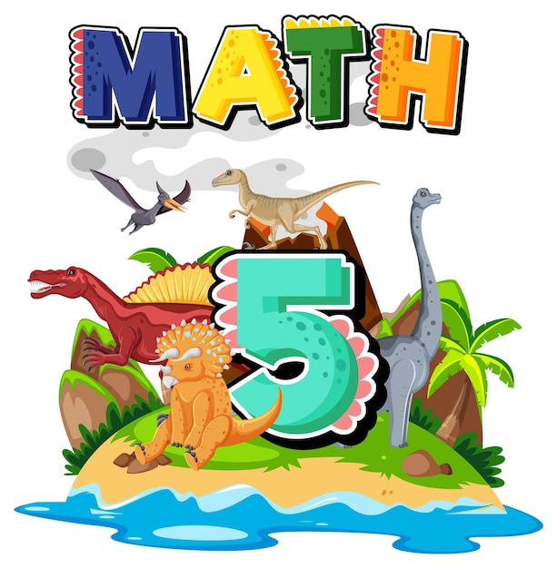 Free vector five dinosaurs with number five cartoon