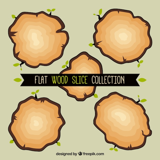 Five flat slices wooden
