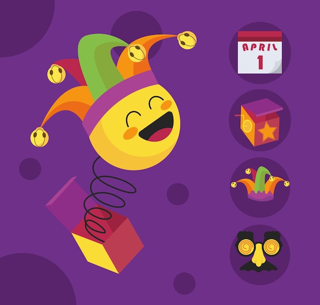 Five fools day set icons