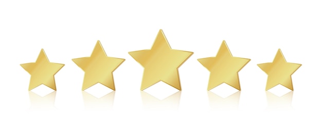 Premium Vector | Five gold stars. 5 star rating realistic leadership  symbol. glossy yellow metallic winner champion rating. vector illustration