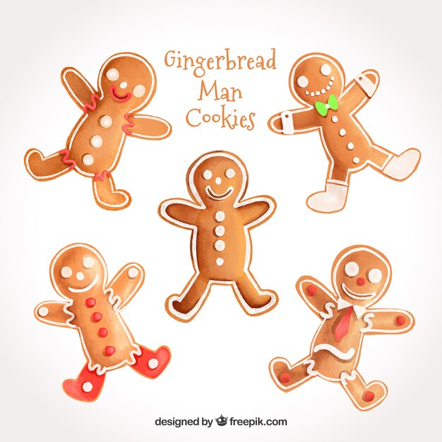 Five hand drawn gingerbread man cookies