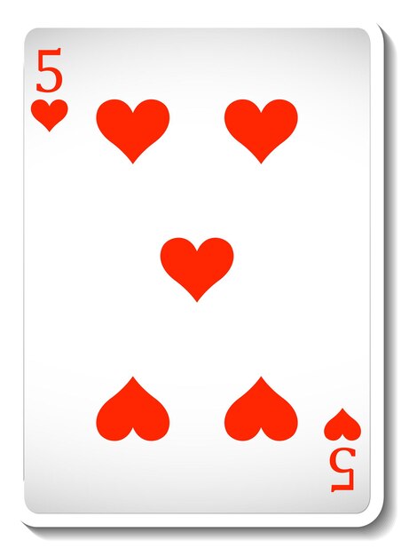 Five of Hearts Playing Card Isolated