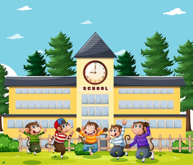 Free Vector five little monkeys jumping in the park playground scene