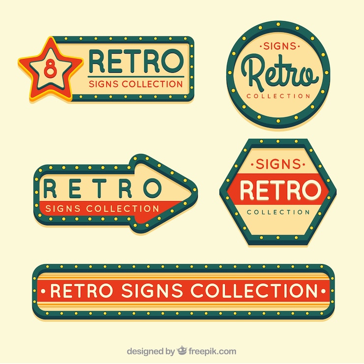 Free Vector five outdoor signs, vintage style