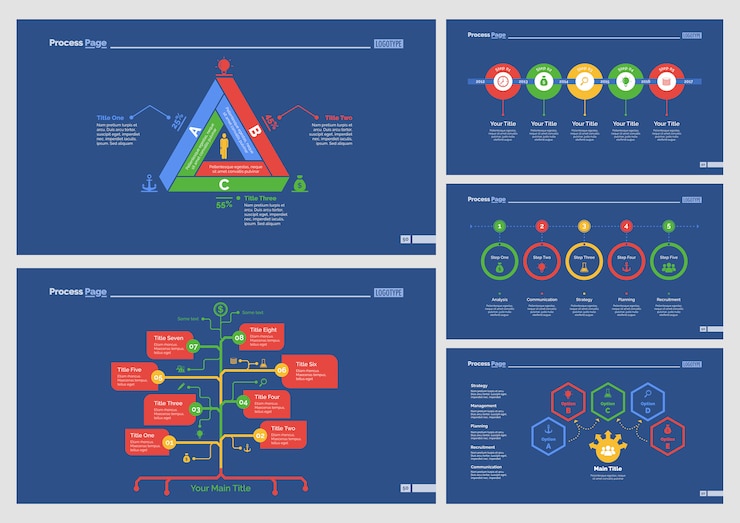 Free Vector five planning slide templates set