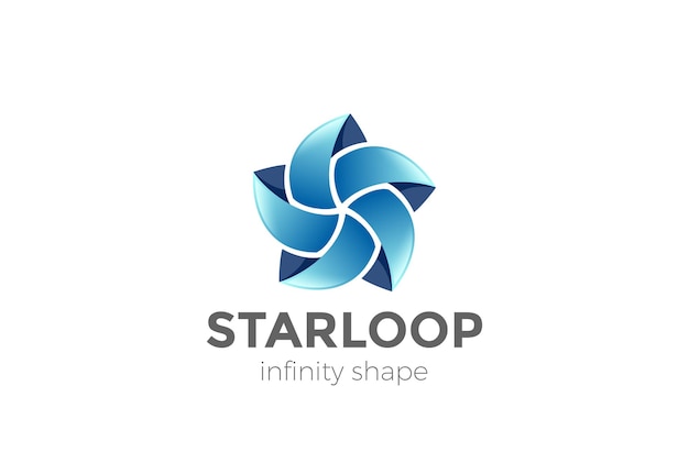 五つ星の抽象的なロゴ。ループ形状インフィニティループチームワークソーシャルロゴタイプ。
