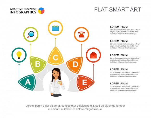 Free vector five points process chart template for presentation