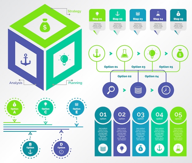 Free vector five production templates set