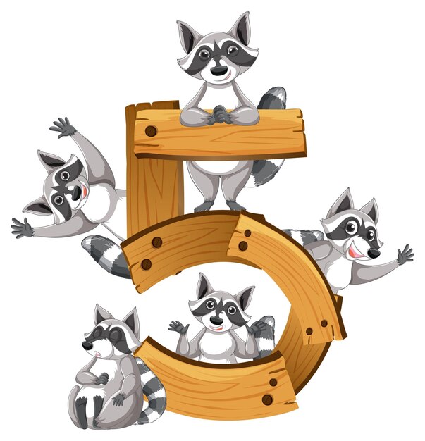 Five raccoons attached to number five