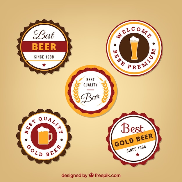 Free vector five round beer labels