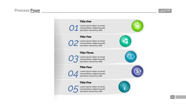 Five steps business approach process chart template. Business data visualization