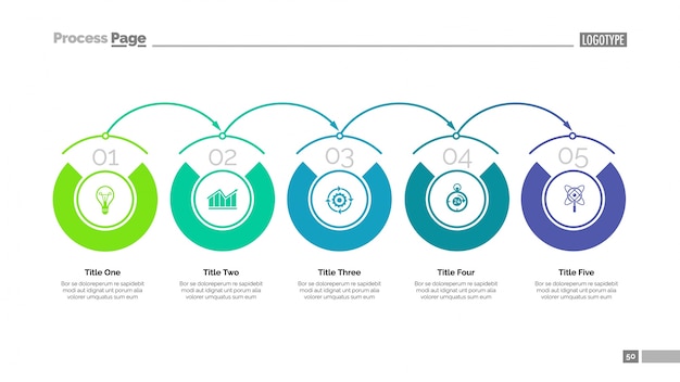 Cinque fasi del modello di diapositiva di sviluppo. dati aziendali. grafico, diagramma, disegno. concetto creativo per infographic, progetto. può essere utilizzato per argomenti come soluzione, sistema di organizzazione, pianificazione