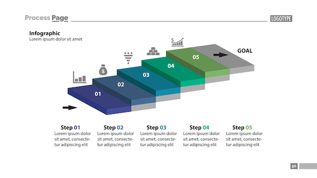 Free vector five steps workflow slide template