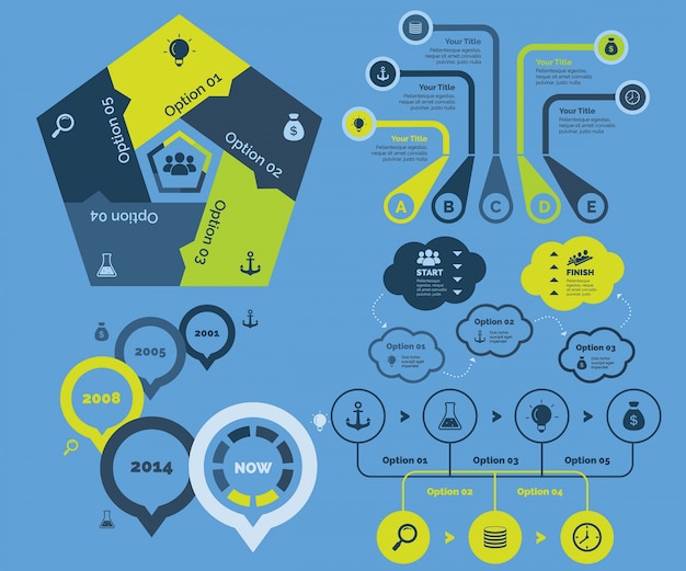 Free vector five strategy charts templates set