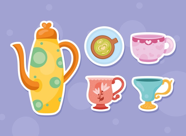 Free vector five teapot and cups icons